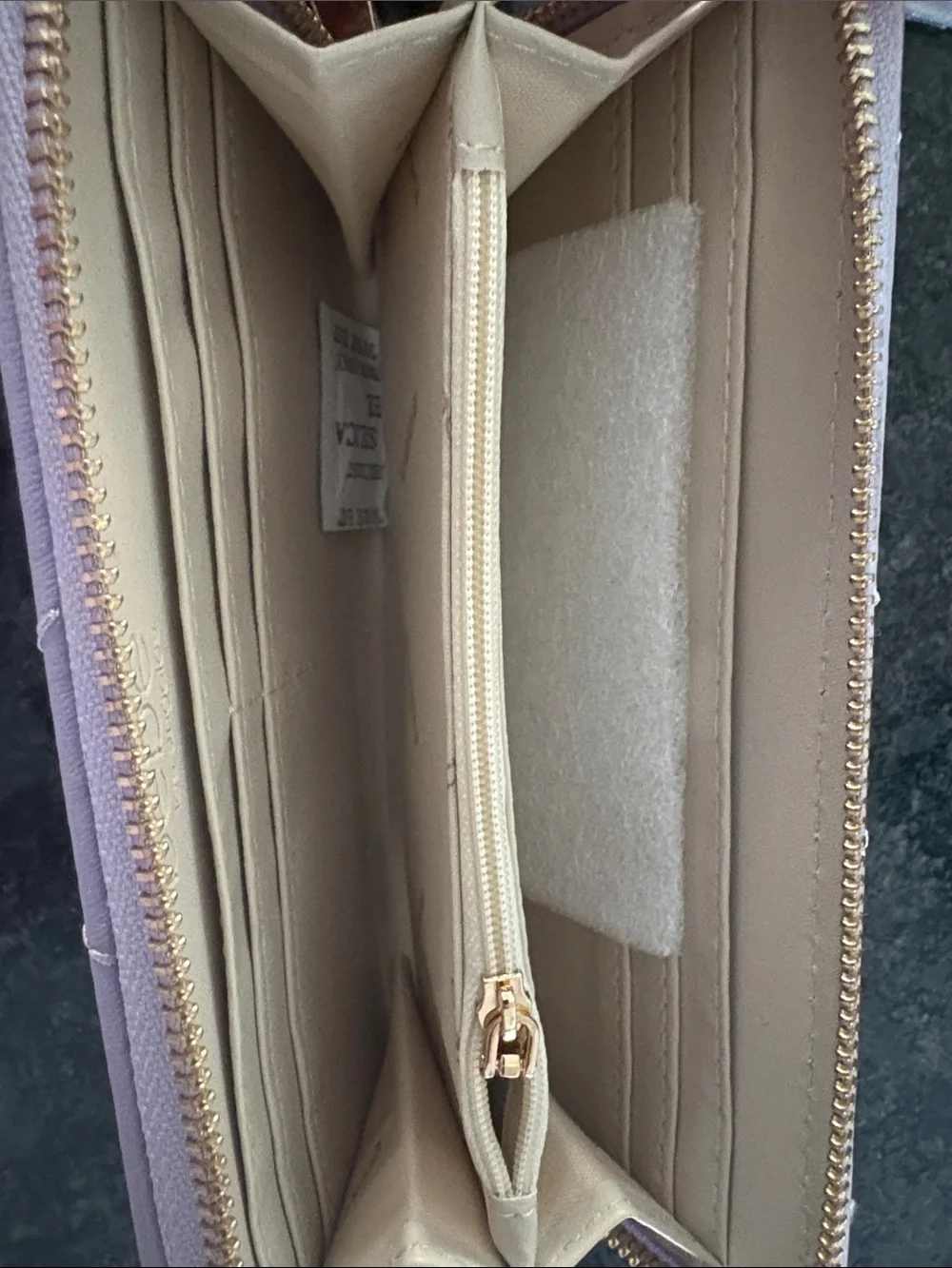 bebe Quilted Lilac Zip Wristlet with Gold Logo